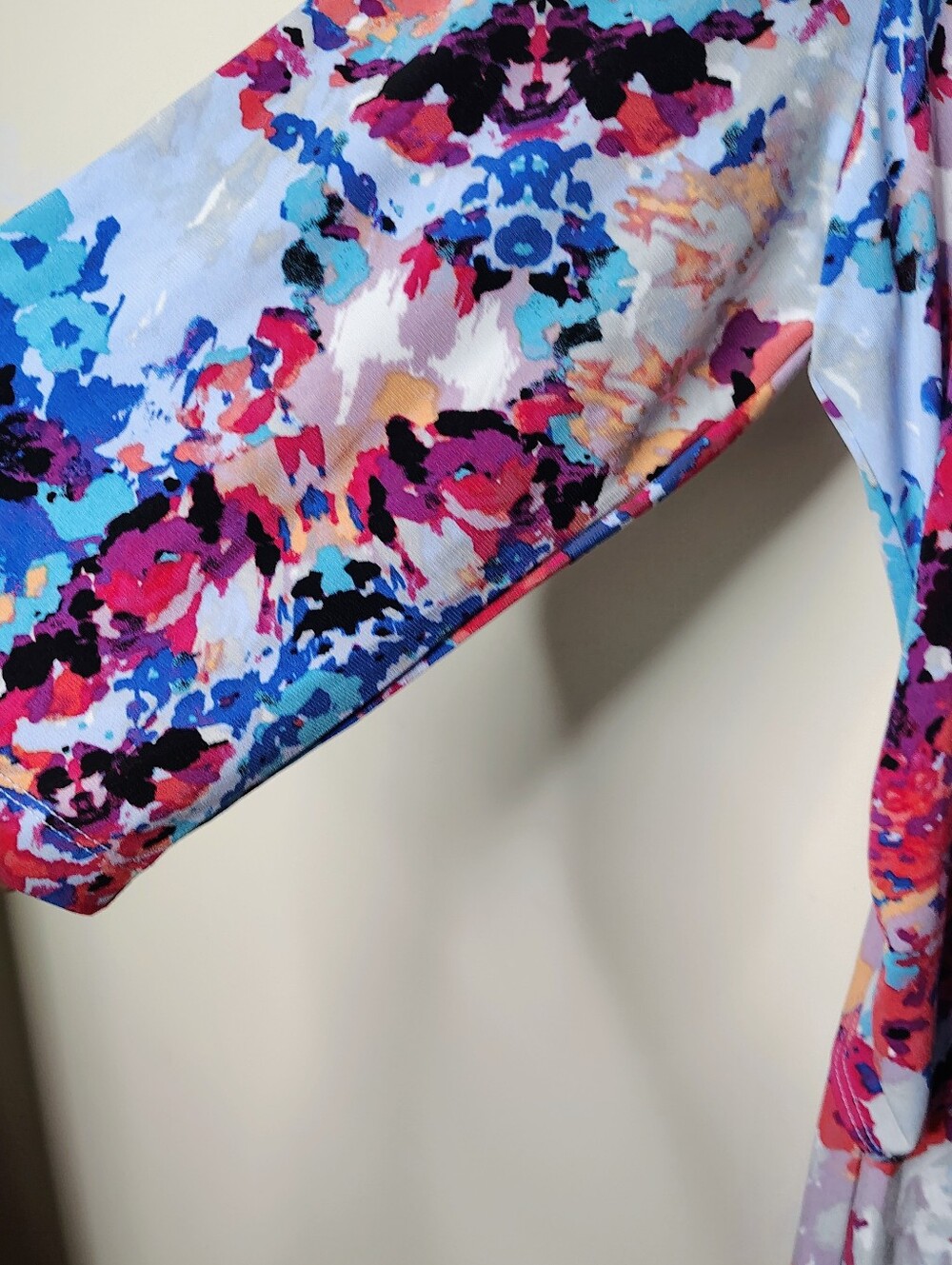 George XL Watercolor Floral Faux Wrap Tie Front Dress 3/4 Sleeve - Picture 4 of 5